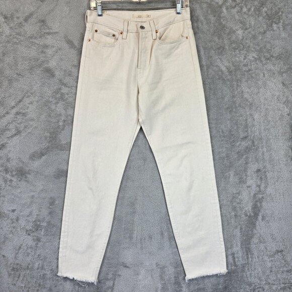 Levi's Premium Wedgie Jeans Womens 27 Off White Button Fly Raw Hem High Rise - Picture 1 of 16